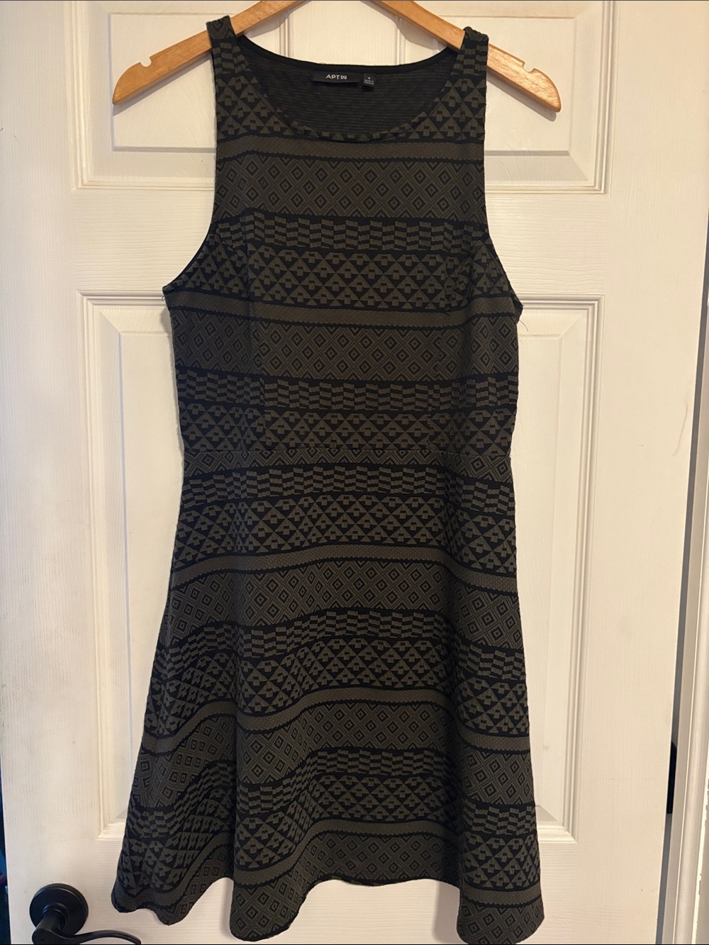 Apt. 9 Black and Olive Geometric Sleeveless Fit-and-Flare Dress
